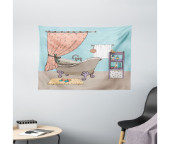 Bathroom Tub Illustration Wide Tapestry