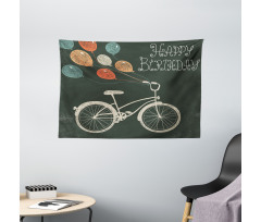 Bike Ballons Happy Birthday Wide Tapestry