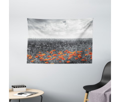 Flower Field Greyscale Design Wide Tapestry