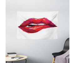 Woman Biting Lips Wide Tapestry