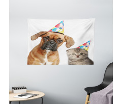 Funny Dog Scottish Cat Wide Tapestry