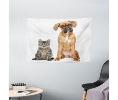Cat Dog Animal Friends Wide Tapestry