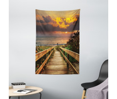 Wooden Pier Sunset Beach Tapestry