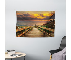 Wooden Pier Sunset Beach Wide Tapestry