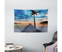 Rustic Jetty on Calm Water Wide Tapestry