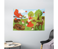 Happy Animals in Forest Wide Tapestry