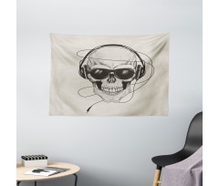 Retro Skull with Headphones Wide Tapestry