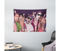 Music Festival Cartoon Image Wide Tapestry