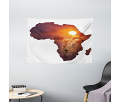 Lion and African Map Sunset Wide Tapestry