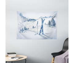 Landscape of Snowy Mountains Wide Tapestry