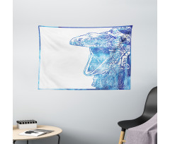 Watercolor Style Blue Animal Wide Tapestry