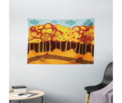 Forest in Autumn Cartoon Wide Tapestry