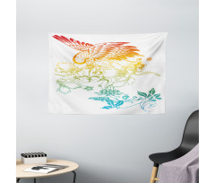 Oriental Bird with Flowers Wide Tapestry