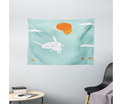 Flying Rabbit Balloons Sky Wide Tapestry