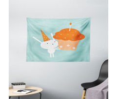 Birthday Bunny Giant Cupcake Wide Tapestry