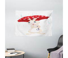 Little Animal with Umbrella Wide Tapestry