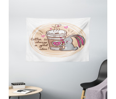 Coffee Lover Rabbit Words Wide Tapestry