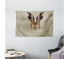 Face of a Wild Hare Realistic Wide Tapestry