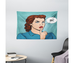 Top Secret Silence Retro Woman Wide Tapestry