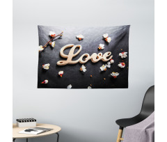 Love Sign Wooden Wide Tapestry