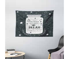 Grunge Style Stars Foliage Wide Tapestry