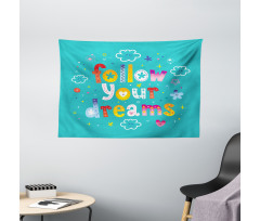 Childish Style Funny Clouds Wide Tapestry