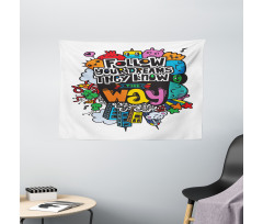 Monster Doodle Positive Words Wide Tapestry