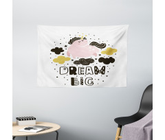 Unicorn in the Sky with Stars Wide Tapestry