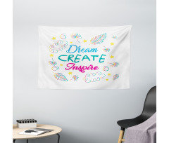 Dream Create Inspire Leaves Wide Tapestry