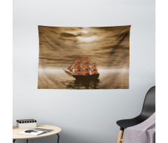 Lonely Ship Sailing Wide Tapestry