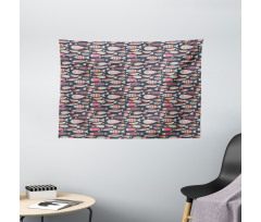 Marine Ornate Fish Doodle Wide Tapestry