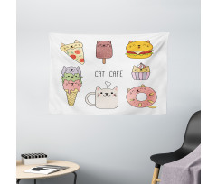 Cats Cafe Food Shapes Wide Tapestry