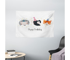 Hedgehog Cat Cursive Wide Tapestry