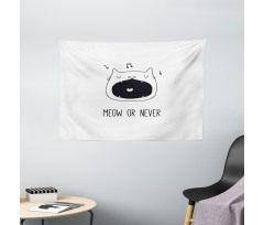 Meow or Never Word Fangs Wide Tapestry