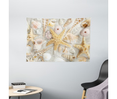 Assorted Seashells Sand Beach Wide Tapestry