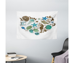 Heart with Aquatic Animals Wide Tapestry