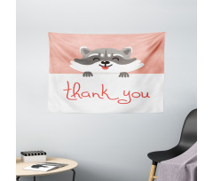 Cheerful Cartoon Raccoon Wide Tapestry