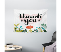 Heart Flowers and Leaves Wide Tapestry