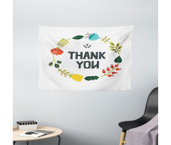 Typography Floral Wreath Wide Tapestry