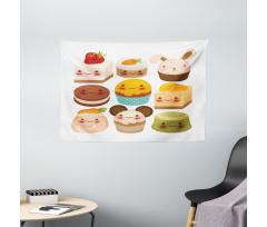 Baked Goods with Smileys Wide Tapestry