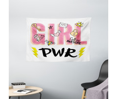 Girl Power with Hearts Wide Tapestry