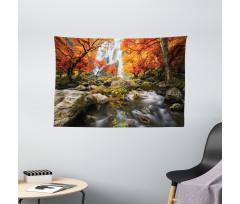 Autumn River Stream on Rocks Wide Tapestry