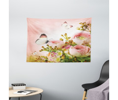 Blossoming Feminine Roses Wide Tapestry