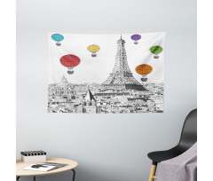 Eiffel Tower and Balloons Wide Tapestry