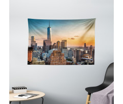 Sunset Manhattan Skyline Wide Tapestry