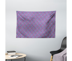 Colorful Doodle Foliage Wide Tapestry