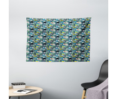 Childish Art Forest Animals Wide Tapestry