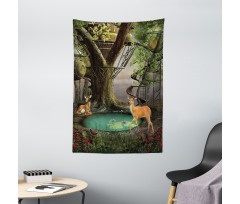 Abstract Deer and Tree House Tapestry