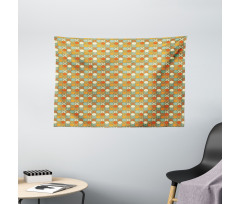 Retro Style Flower and Dots Wide Tapestry