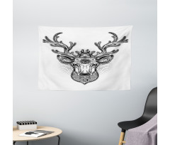 Ornate Deer Head Moon Antlers Wide Tapestry